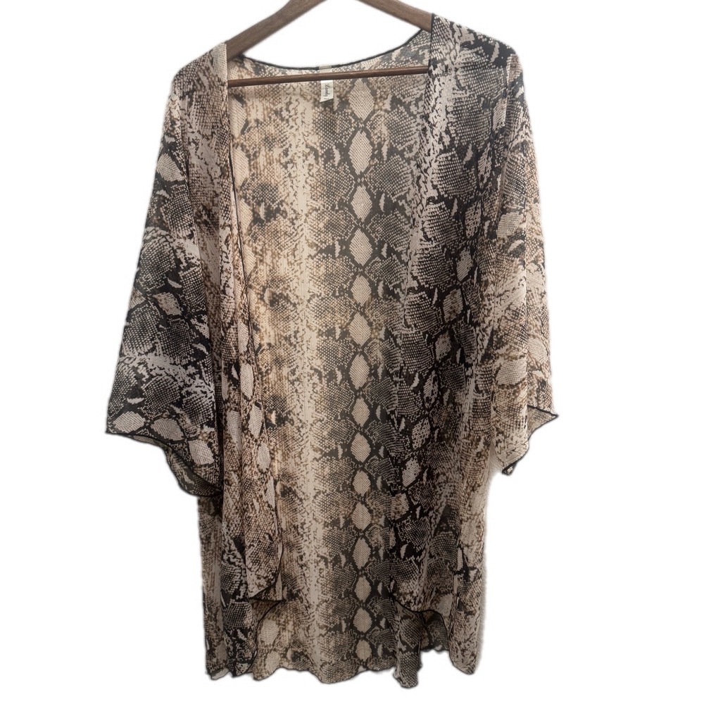 Lushy Kimono Cardigan Womens OS Brown Excellent Snakeskin Metallic Sheer Wrap